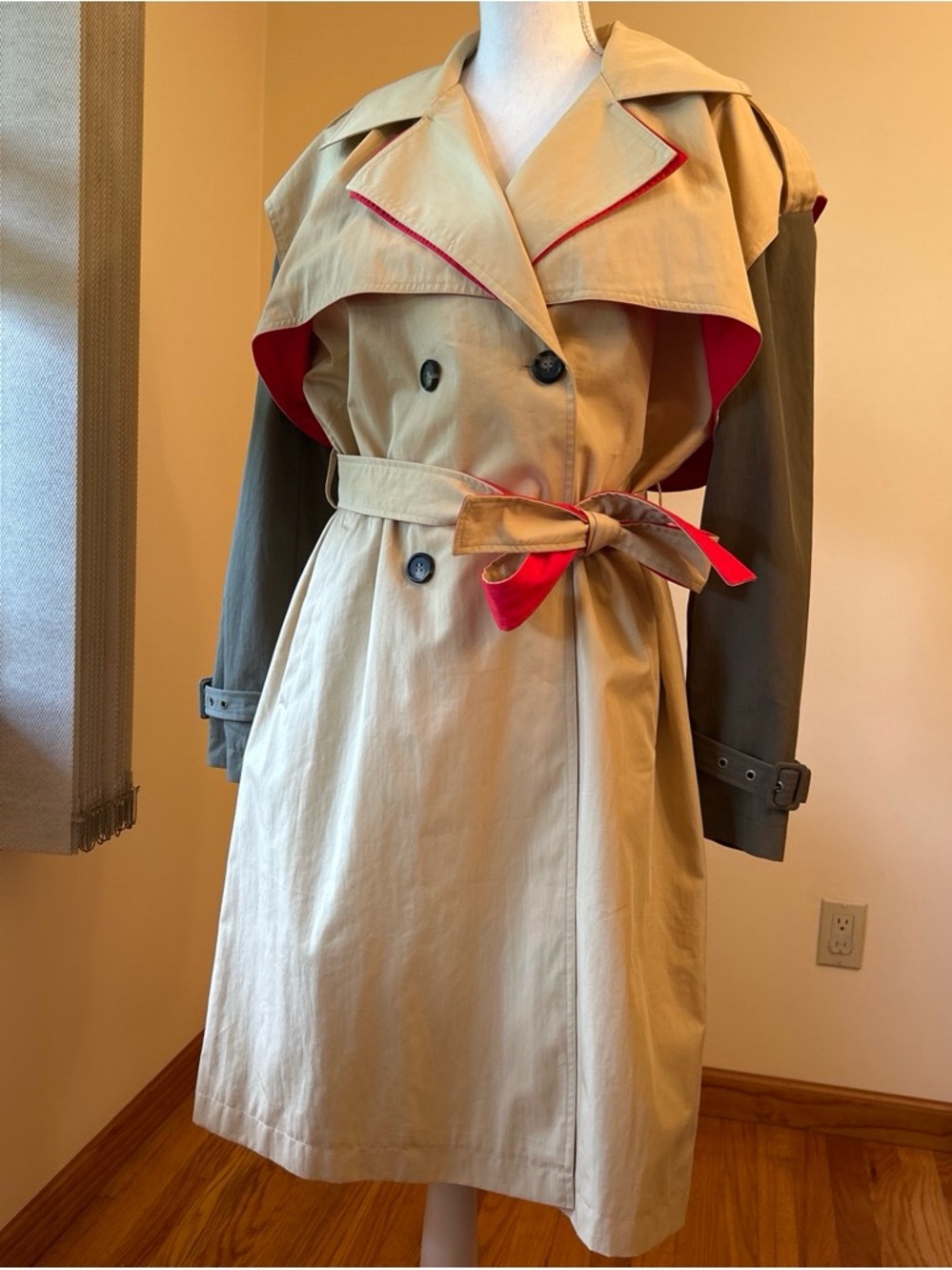 Noize Charlotta Tie Waist Double Breasted Trench Coat; Camel; Size Medium